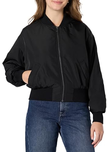 Amazon Essentials Women's (Demi's Pick) Relaxed-Fit Denim Bomber Jacket, Black, X-Large