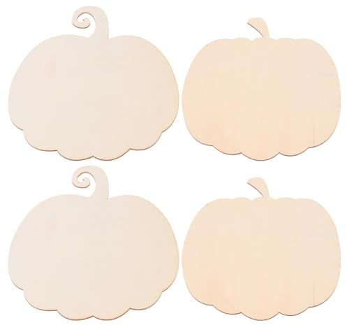 Toyvian 4 Pcs Halloween Wooden Pumpkin Boards, Unpainted Craft Supplies for Kid DIY Painting, Party Decorations, Beige