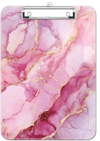 Luminzo Klemmbrett aus Kunststoff mit Metallklammer und Aufhängeöse - A4/Letter Format - Niedliches Design für Lehrer, Krankenschwestern und Schule, Pink Marble