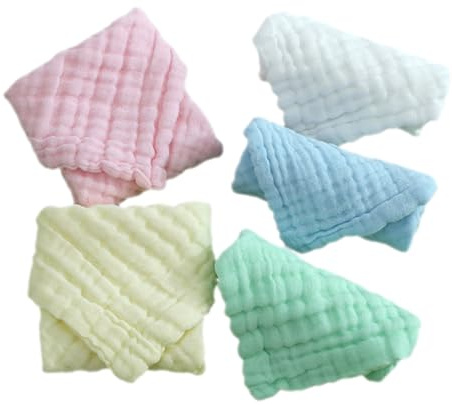 Baumwollwaschlappen Baumwolle, 5 Stück, Saugfähig, Weich, für Babys | Musselin Stil, Schlicht und Zart, für Neugeborene, Gesichtwaschen, für Eltern