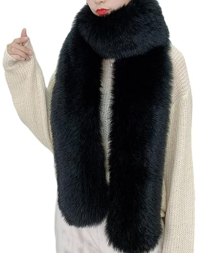XAGMODSHN Luxuriöser Kunstfell-Schal, Kragen, langes Halstuch, Schal für Damen, Winter, Wärme, Abendparty, flauschige Stolen, Kunstpelze