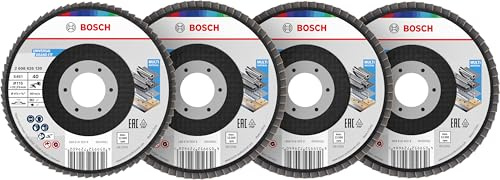 Bosch 15x X451 Fächerschleifscheiben Set (für Stahl, Aluminium, Ø 115 mm, Körnung 40, 60, 80, 120, Professional Zubehör Großer Winkelschleifer)