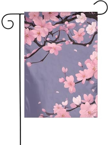 WHJSHOP Drapeaux de jardin imprimés en fleurs de cerisier 30,5 x 45,7 cm pour décoration de cour avec une largeur de poteau de 3 cm (drapeau uniquement, mât non inclus)
