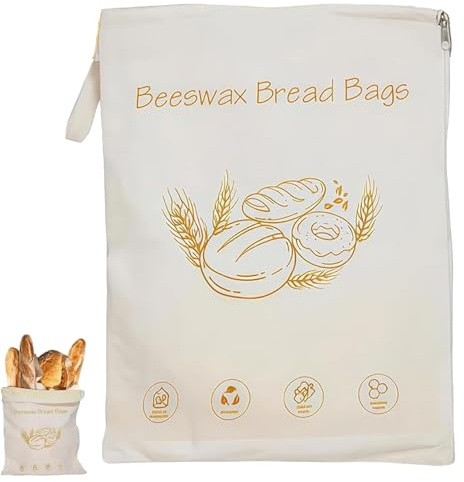 Bolsas de pan de algodón y cera de abeja con cremallera ancha para masa madre, bolsas de pan reutilizables de cera de abeja con cremallera, bolsa de almacenamiento de alimentos para mantener el pan