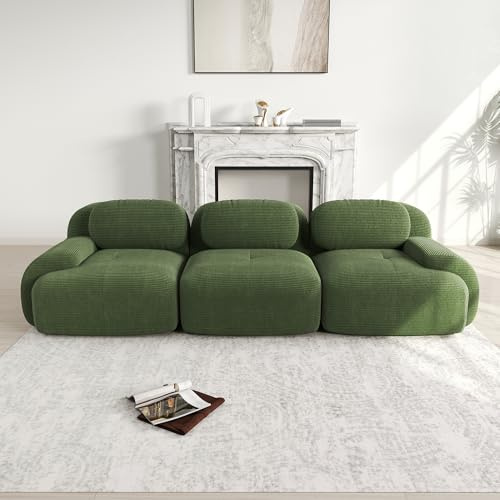 Ligterra Modulares 3 Sitzer Sofa aus Cordstoff, Boneless Couch, Compressed Sofa, Ohne Montage & Rutschfester Unterseite, frei Kombinierbar, für Wohnzimmer, Ruhezonen, 298×103×75cm (Grün)