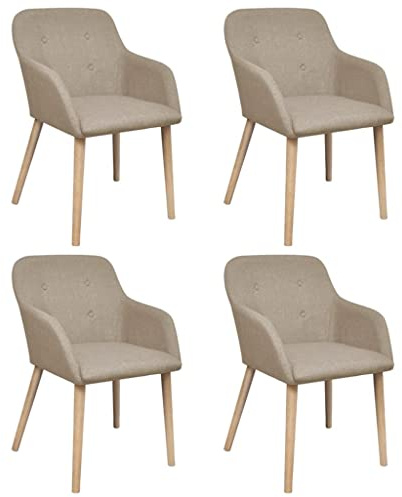 Mandloder Esszimmerstühle 4er Set Beige Stoff, Massivholz Eiche Beine, Bequeme Polsterstühle für Esszimmer Küche Wohnzimmer, Stabile Holzstühle, Sitzhöhe 45cm