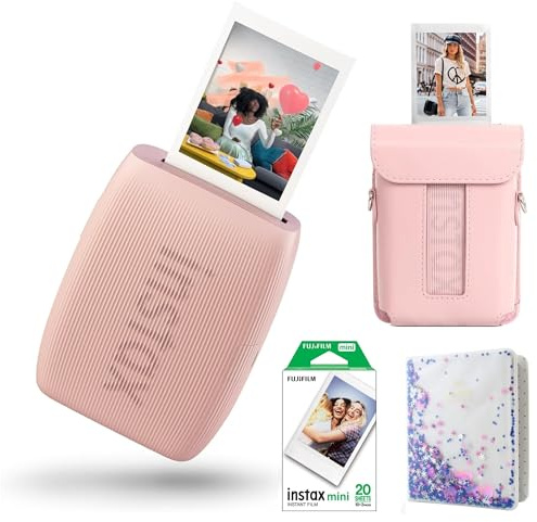 Fujifilm INSTAX Rose Pink Mini LINK 3 Portable Smartphone Photo Printer id With Fujifilm Instax Mini Film (20 Sheets), Mini Link 3 Protective Case & Photo Album With 64 Pockets