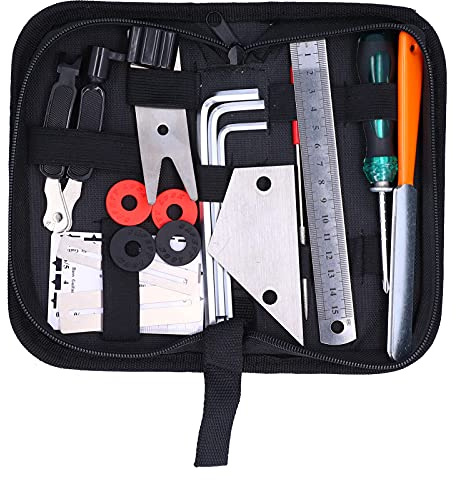 Set di attrezzi di riparazione per chitarra, 20 pezzi, kit di manutenzione professionale, righello livellamento per lima, organizer per corde con chiave multifunzione, per chitarra, basso, violino