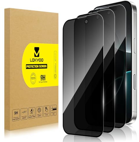 Lokyoo 3 Pack Privacy Screen Protector for iPhone 17 | Anti-Spy Tempered Glass, Ultra HD, Anti-Scratch, Bubble-Free, Easy Install 9H Protective Glass, for iPhone 17