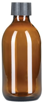 TEC 300ml Amber Glass Bottle with Black Caps 65% Recycled UK Made | Brown Small Screw Caps Cleaning Hair Water Oil Gardening Mist Essential Oils Recyclable Labels Wrapped in Sustainable Paper