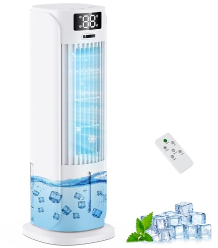 Evaporative Air Cooler, 3 IN 1 Desk Portable Air Conditioner, 6 Speeds & 2 Cool Mist, 90° Auto Oscillation, 12H Timer, Remote, Portable Air Conditioning Unit for Home and Office, 800ML Large Capacity