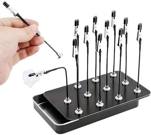 Spray Paint Clamps, 12 Pcs Magnetic Clips with Storage Box, Professional Model Painting Stand Kit, Adjustable Modeling Tools for Easy Airbrush Use, Model Making Tool for Airbrushing (Black)
