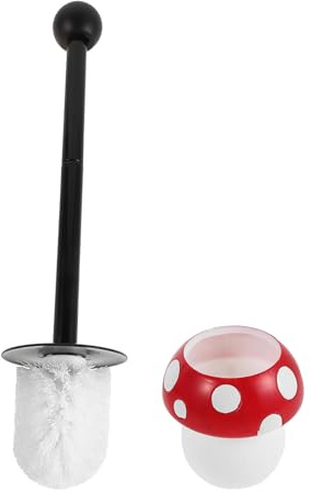 WHAMVOX Cepillo de Inodoro con Cabezal Reemplazable con Mango Largo y Diseño Creativo de Hongo Rojo, de Plástico para Limpieza Profunda en Baño