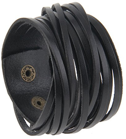 GelConnie Black Multilayer Leather Wrap Bracelet Cuff Bangles Handmade Jewelry Adjustable Wristband for Men, Women LPB241-black-1-1