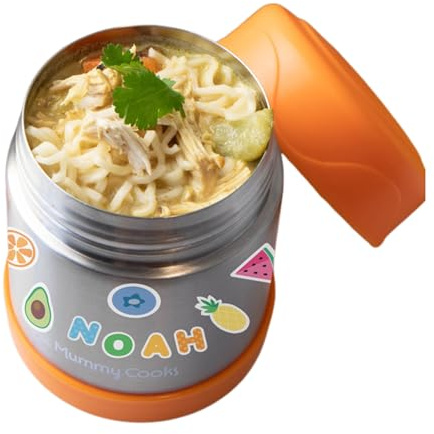 Mummy Cooks - Insulated Children's Food Flask 300ml (Orange) - FREE STICKERS