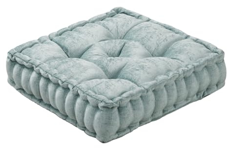 Intelligent Design Azza Floor Pillow, Large Cushions Sitting for Adults, Floor Pillow for Meditation or Yoga, Lustrous Chenille Tufted with Scalloped Edges for Bench/Chair Cushion, 20x20x5 Aqua
