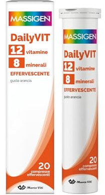 Massigen DailyVIT - 12 Vitamine 8 Minerali Effervescente, Integratore Alimentare Completo, Energia e Benessere, 20 Compresse Effervescenti, Senza Glutine e Lattosio