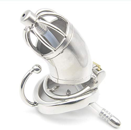 ZWFUN Peniskäfig Mit Stealth Lock Langer Edelstahl-Anti-Offset Mit Katheter Keuschheitsverschluss Hose Mit Gebogenem Haken Mit Harnröhren Dilator Penis Käfig Metall Sexspielzeug für Männer(45mm)