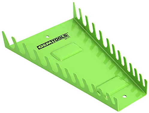 OEMTOOLS 22177 Pro Magnetic Wrench Organizer, 12 Wrench Storage Rail, SAE and Metric Tool Drawer Organizers For Tool Boxes And Metal Surfaces, Green