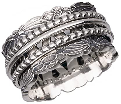 Energy Stone CHRYSANTHEME - Spinner-Ring aus Sterlingsilber mit drei Drehringen (Style UK78)
