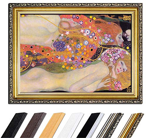 Bilderdepot24 Bild mit Rahmen - Gustav Klimt Wasserschlangen II 110x85 cm - Gerahmtes Leinwandbild Alte Meister - Antiker Rahmen Gold Barock, Klassisch