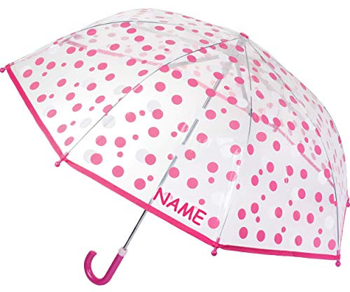 alles-meine.de GmbH Kinderschirm/Regenschirm - Punkte - rosa/pink & weiß - inkl. Name - Ø 78 cm - durchsichtig & durchscheinend - transparent - Kinder - Stockschirm - groß mi..
