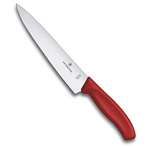 Victorinox Swiss Classic, professional carving knife, extra sharp blade, straight grind, 19 cm, plastic handle, stainless steel, Red