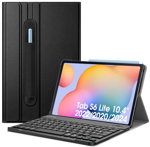 FINTIE Tastatur Hülle für Samsung Galaxy Tab S6 Lite 10,4 Zoll 2024/2022/2020 Tablet - Keyboard Cover mit Magnetisch Abnehmbarer Deutscher Bluetooth Tastatur, Schwarz