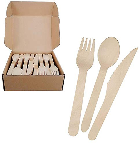 Holzbesteck Set, Einweg-Holzgabeln, Messer und Löffel, umweltfreundlich, 240 Stück –（90 Gabeln, 90 Löffel, 60 Messer）