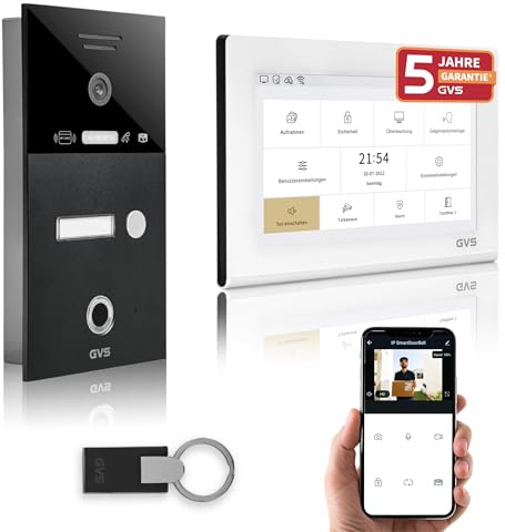 GVS Video Türsprechanlage mit Türöffner, Fingerprint, RFID, 1x 7 Monitor | Smarte Video Türklingel mit Kamera und Monitor & App - Gegensprechanlage für 1 Familienhaus (AVS4479U)
