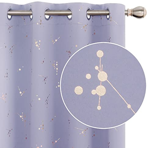 Deconovo Blackout Curtains Eyelet Super Soft Gold Printed Constellation Nursery Baby Curtains for Living Room, 46 x 90 Inch(Width x Length), Light Purple, 2 panels