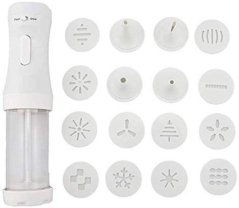 Prensa para galletas, prensa de galletas, jeringa eléctrica, velocidad ajustable, prensa profesional y jeringa de decoración, 12 plantillas, 4 boquillas
