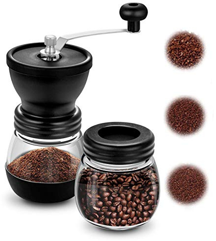 RANRANHOME Macinacaffè Manuale, Premium Regolabile Grinder in Ceramica Burr per caffè Macinato Finemente, Macinacaffe Portatile Professionale da Mano con Contenitore Extra