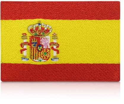 Finally Home Spanien Flagge Patch zum Aufbügeln | 7,6 x 5 cm | Spanische Fahne Patches, Spain Flag Bügelbild, WM Trikot Aufbügler, Aufnäher