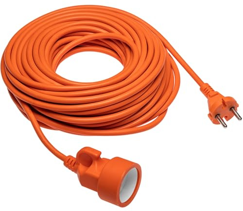 GTV - Verlängerungskabel 30m für Außen, 230V Outdoor Stromkabel mit Schuko-Stecker, 2x1,0mm², wetterfest, orange, Strom Verlängerungskabel für Garten und Außenbereich