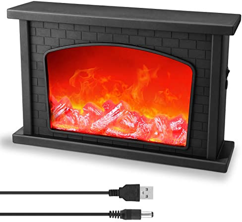 IMAGE LED Laterne mit Kaminfeuer Optik, LED Kaminlampe mit realistischem Flammeneffekt, USB/batteriebetrieben flammenlose Weihnachten Beleuchtung Deko, 33x20.8x8.8cm