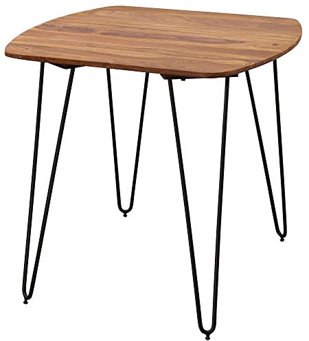 möbelando Esszimmertisch 80x80x76 cm Sheesham Massivholz | Esstisch mit Metallbeinen | Massiver Echtholz Tisch Quadratisch | Designer Holztisch Massiv | Moderner Küchentisch Braun