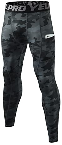 Legging Sport Homme Séchage Rapide Pantalon de Compression, Baselayer Collant Running avec Poches pour Course Jogging Cyclisme Noir Camouflage XL