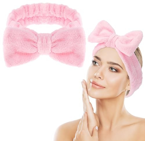 Spa Bowknot pannband damer spa hårband kosmetika, korallfleece makeup hårband elastiskt, kosmetiskt pannband bred brätte korallfleece tvätta ansiktet huvudwrap för dusch hudvård sport