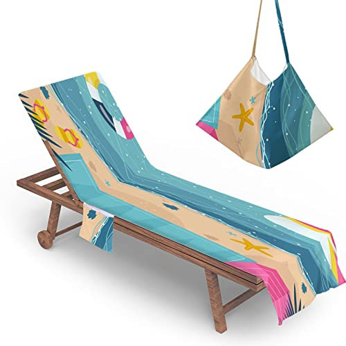 Highdi Sun Lounger Towels with Pockets, 3D Beach Sunbed Towels, Beach Chair Cover Towel, Chaise Lounge Towel Cover, Lounger Mate Beach Towel for Garden Pool (75x210cm,Holiday)