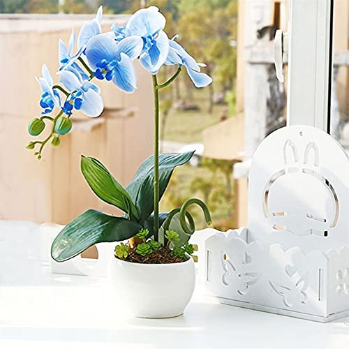 Künstliche Blume im Topf, künstliche Orchidee mit Vase, Kunstblume, Phalaenopsis, künstliche Pflanzen für Zuhause, Wohnzimmer, Arrangements, Dekoration, Gelb, Blau, Weiß, 40 cm (blau t)