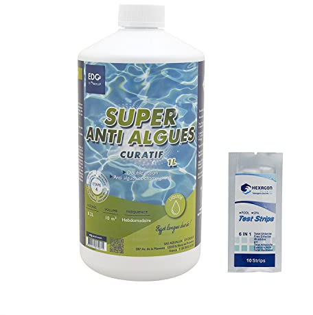 EDG by AQUALUX Super Anti-ALGUES CURATIF Liquide - 1L | Anti Algues Curatif - Action Choc + 10 Tests HPS OFFERTS 6 en 1