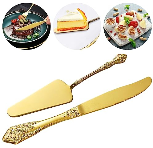 NIWISFOS Tortenheber Edelstahl Kuchenheber Tortenmesser Tortenringmesser Kuchenmesser Kuchenschneider Hochzeit Tortenschaufel mit Gezackten Kanten Gold, 2 Stück