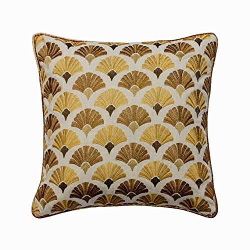 The HomeCentric Dekorativ Beige Sofakissen, 20x20 (2 Stück, 50x50 cm) Baumwolle Kissen Überzüge, Kissenhülle mit Stickerei, Blumen Kissen Überzüge, Art Deco Sofakissen - Autumn Flourish