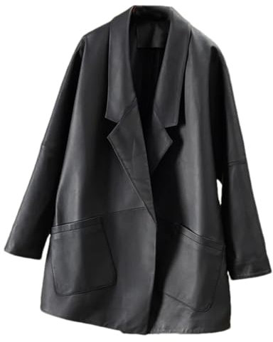 Hdhdeueh Damen Lederjacken Schaffell Mantel Full Sleeve Gürtel, Schwarz , 42