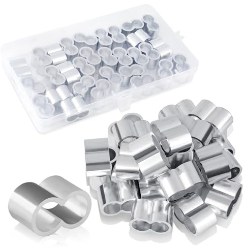 Jwogngls 30 Pieces Rope Clamp 8 mm Aluminium Crimping Loop Choke Clamps with Storage Box Double Sleeves Press Clamps for Rubber Rope, Expander Rope, Tarpaulin Rope (10 mm)