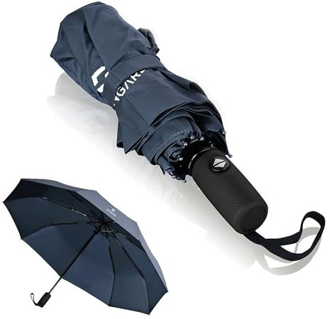 STYNGARD Regenschirm sturmfest - Taschenschirm mit Auf-zu-Automatik und Beschichtung gegen Feuchtigkeitsschäden - kurzer Griff - Modell BERGEN (blau)