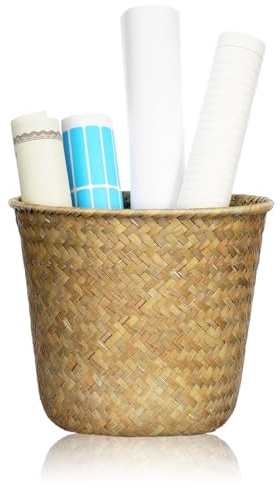 ABOOFAN Corbeille à déchets en osier tissé - Style bohème - Pour salle de bain, cuisine, bureau