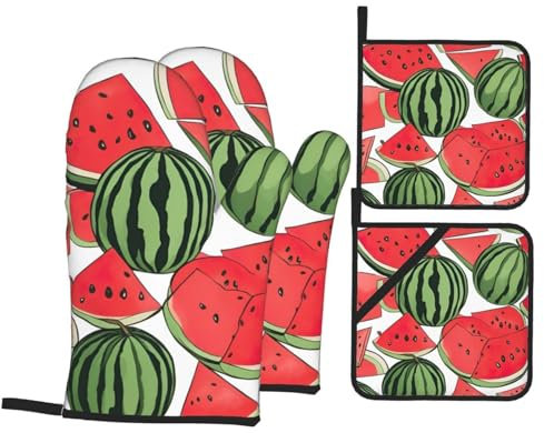 GeRRit Lot de 4 maniques et maniques pour cuisine Motif pastèque Rouge 17,8 x 27,9 cm