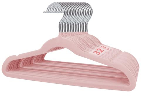 Stormix Kinder Kleiderbügel 32er-Pack, 35cm rutschfeste Kleiderbügel für Kinder, Samt-Kleiderbügel mit Schulterkerben für den Kleiderschrank Rosa